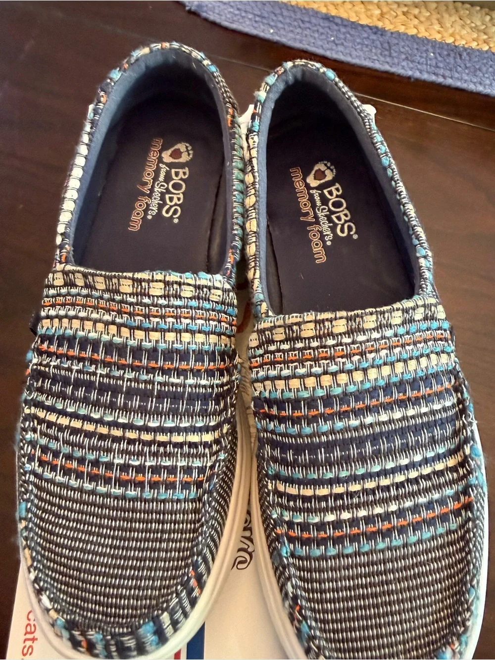 BOBS Skechers washable Moccasins Slip-On Beach Crush Navy multi Sz8 - Picture 2 of 3